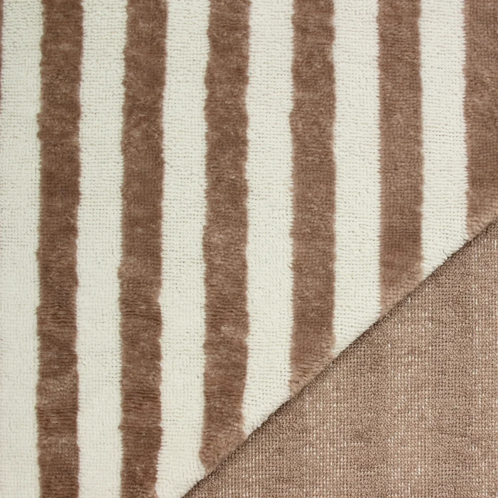 Tissu éponge bambou rayure taupe et blanc cassé vendu au mètre