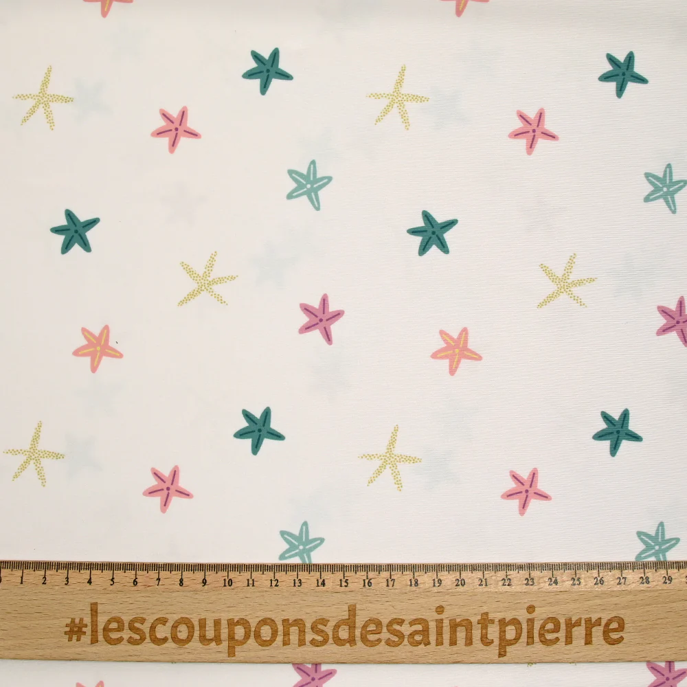Tissu Maillot de bain recyclé UPF50 étoile de mer fond écru - Image 3