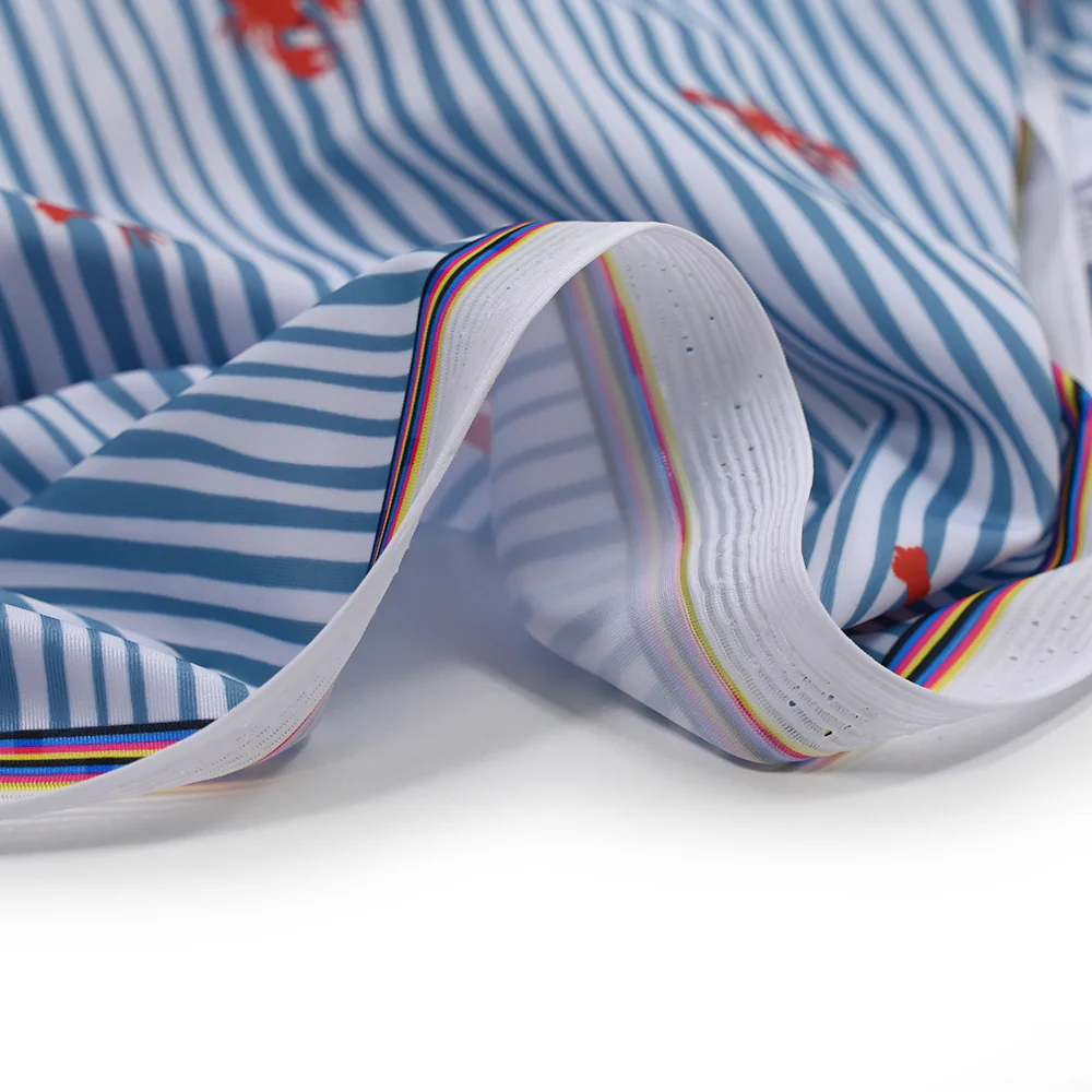Tissu Maillot de bain recyclé UPF50 rayé et homard fond bleu et blanc - Image 5