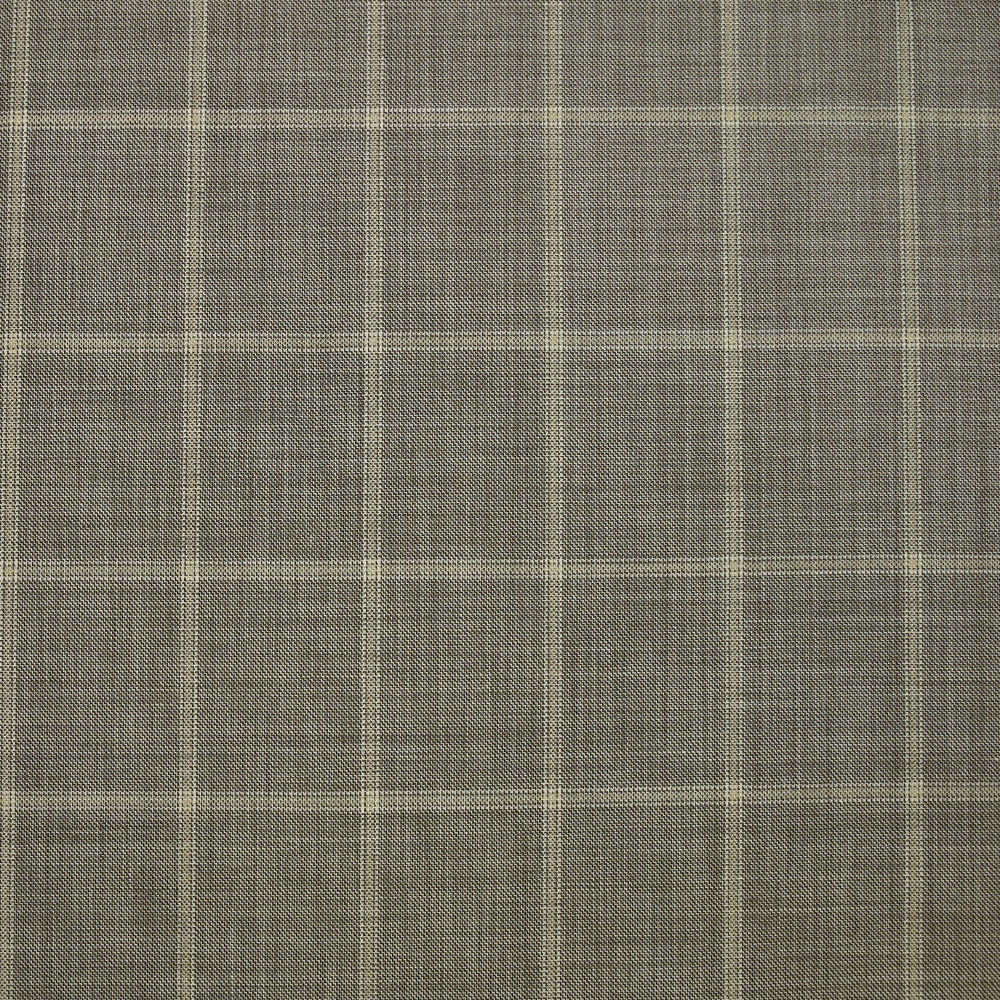 Tissu tailleur 100% laine à carreaux taupe et écru - Image 3
