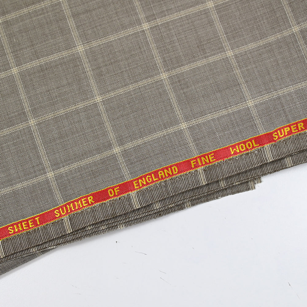 Tissu tailleur 100% laine à carreaux taupe et écru - Image 5