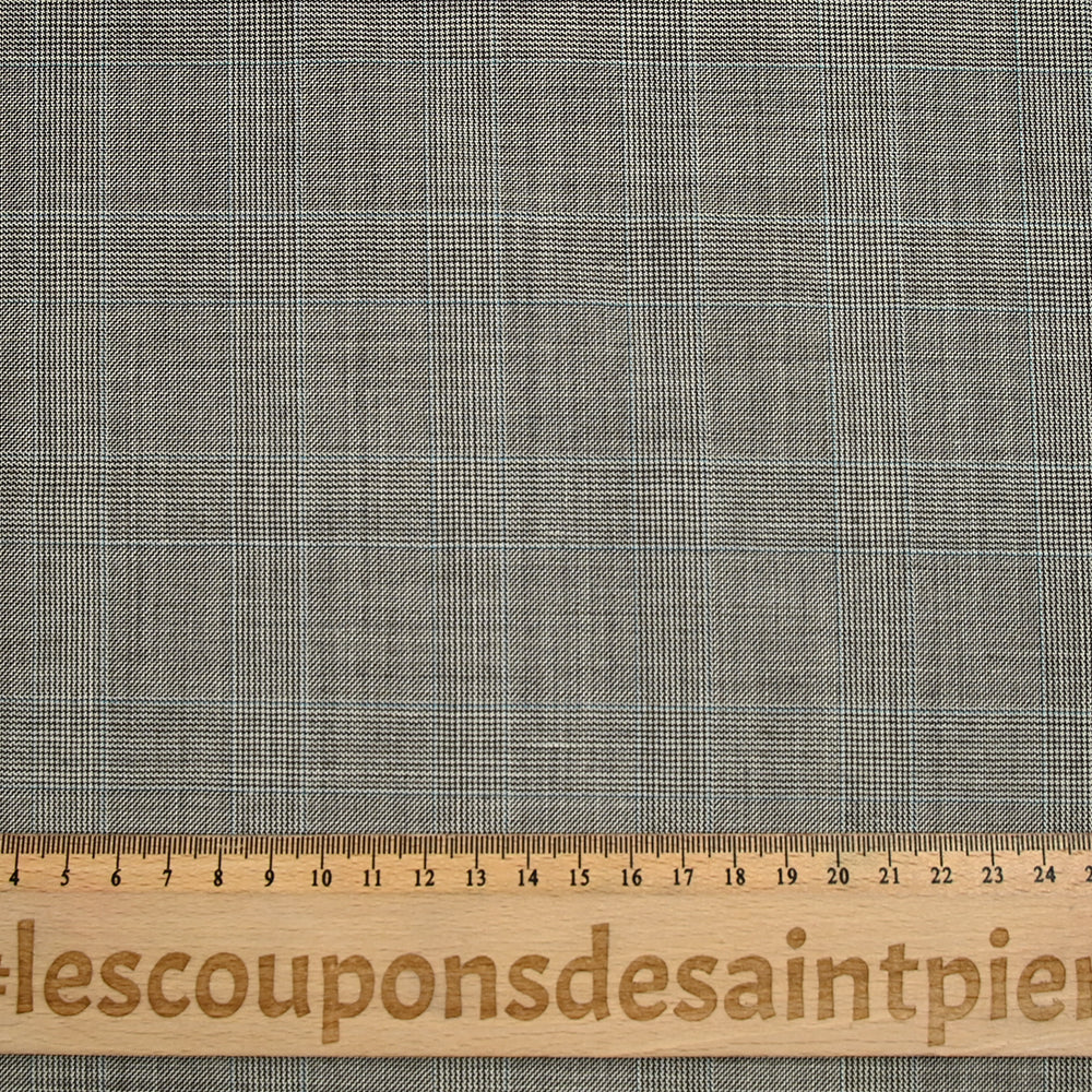 Tissu tailleur 100% laine prince-de-galles brun, bleu fond écru - Image 3