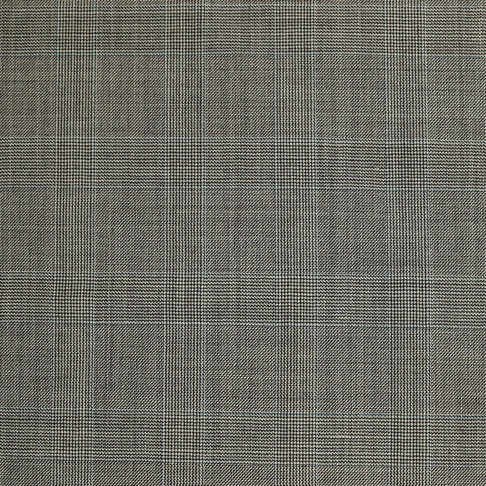 Tissu tailleur 100% laine prince-de-galles brun, bleu fond écru - Image 4