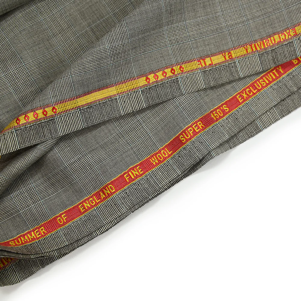 Tissu tailleur 100% laine prince-de-galles brun, bleu fond écru - Image 5