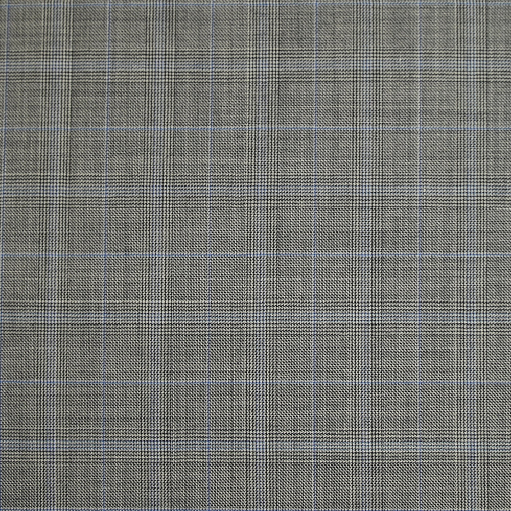 Tissu tailleur 100% laine prince-de-galles noir, bleu fond blanc cassé - Image 3