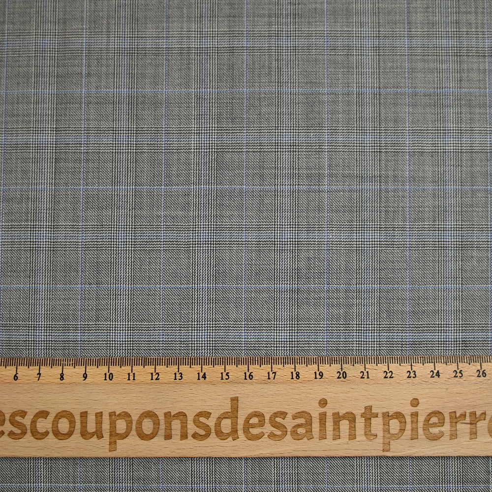 Tissu tailleur 100% laine prince-de-galles noir, bleu fond blanc cassé - Image 4