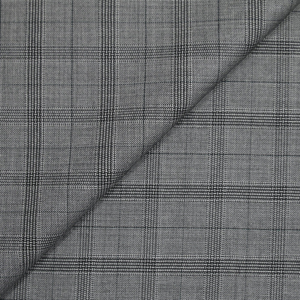 Tissu tailleur 100% laine prince-de-galles noir, canard fond gris