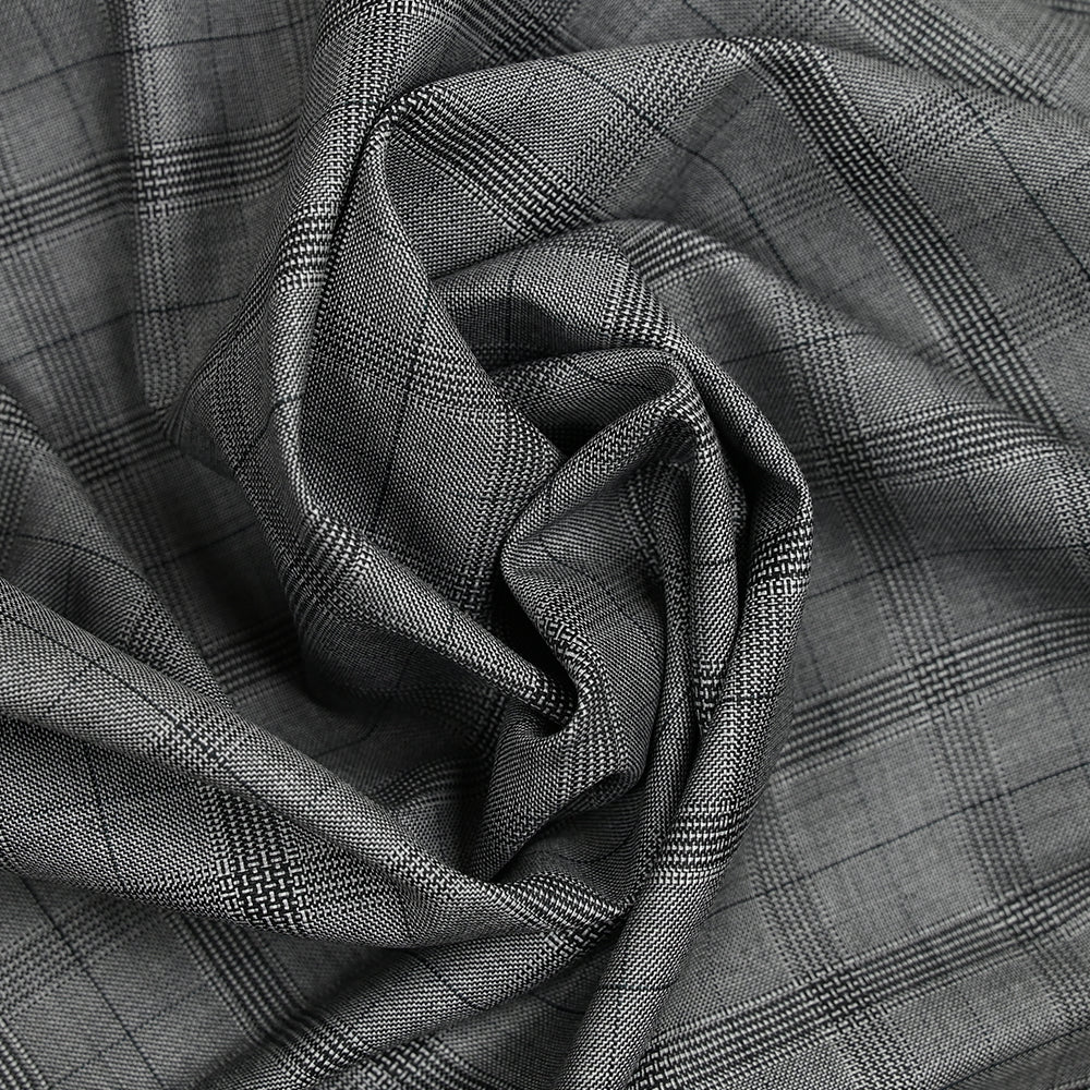 Tissu tailleur 100% laine prince-de-galles noir, canard fond gris - Image 2