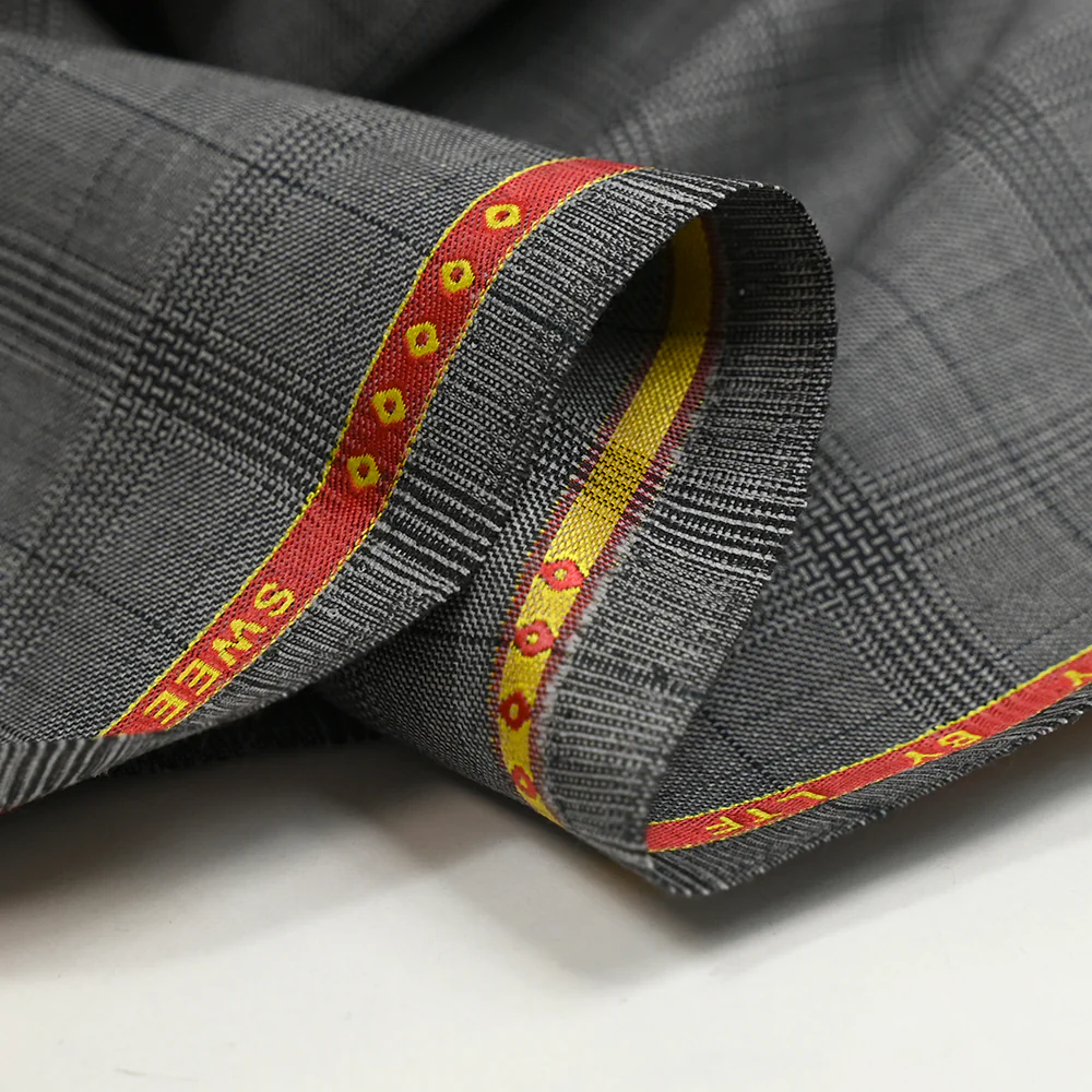 Tissu tailleur 100% laine prince-de-galles noir, canard fond gris - Image 6