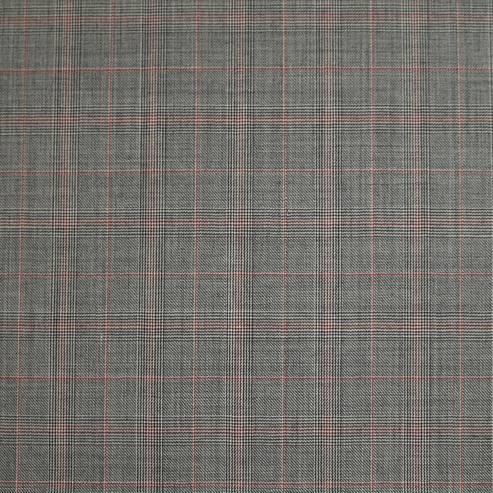 Tissu tailleur 100% laine prince-de-galles noir, rouge fond blanc cassé - Image 3