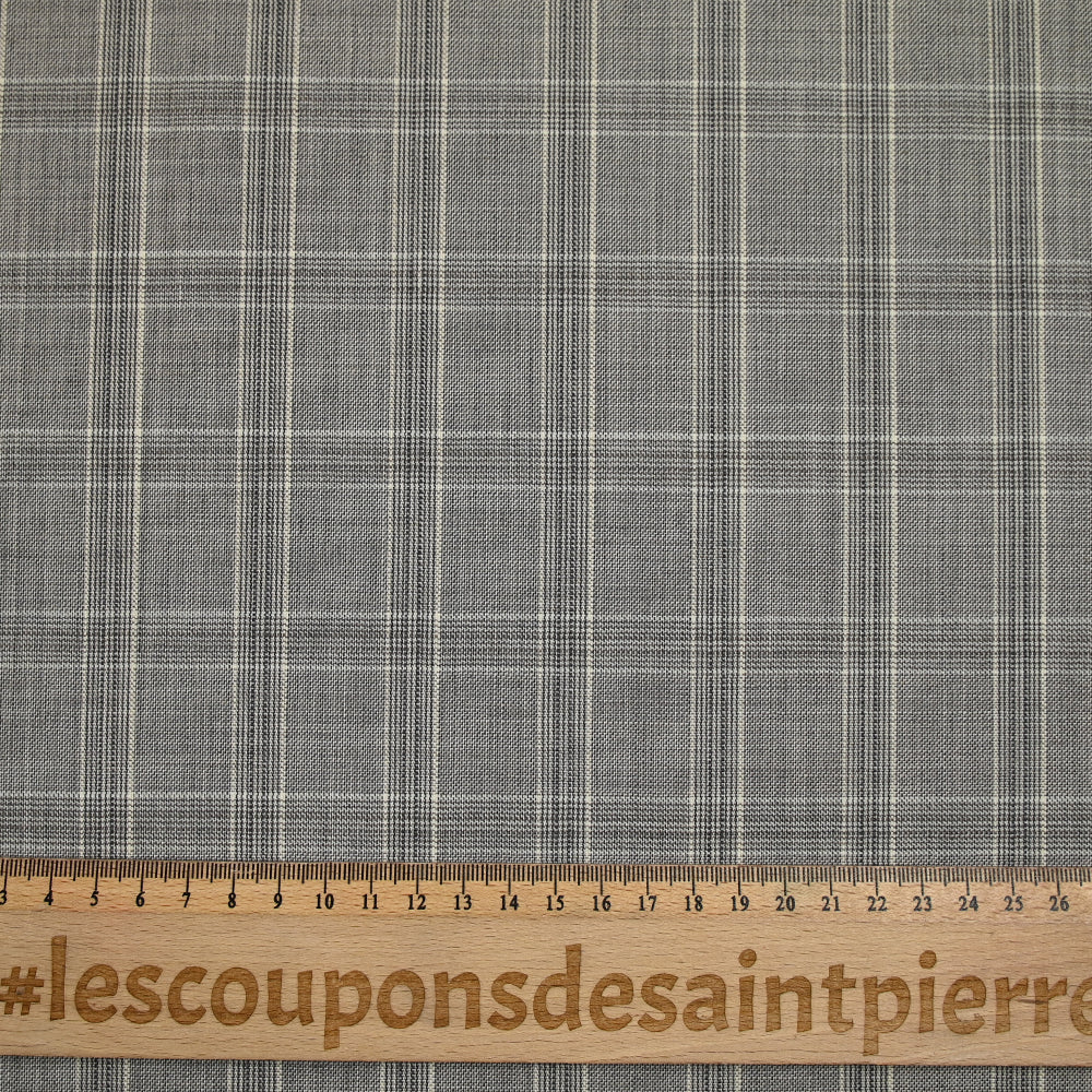 Tissu tailleur 100% laine prince-de-galles taupe et écru - Image 4