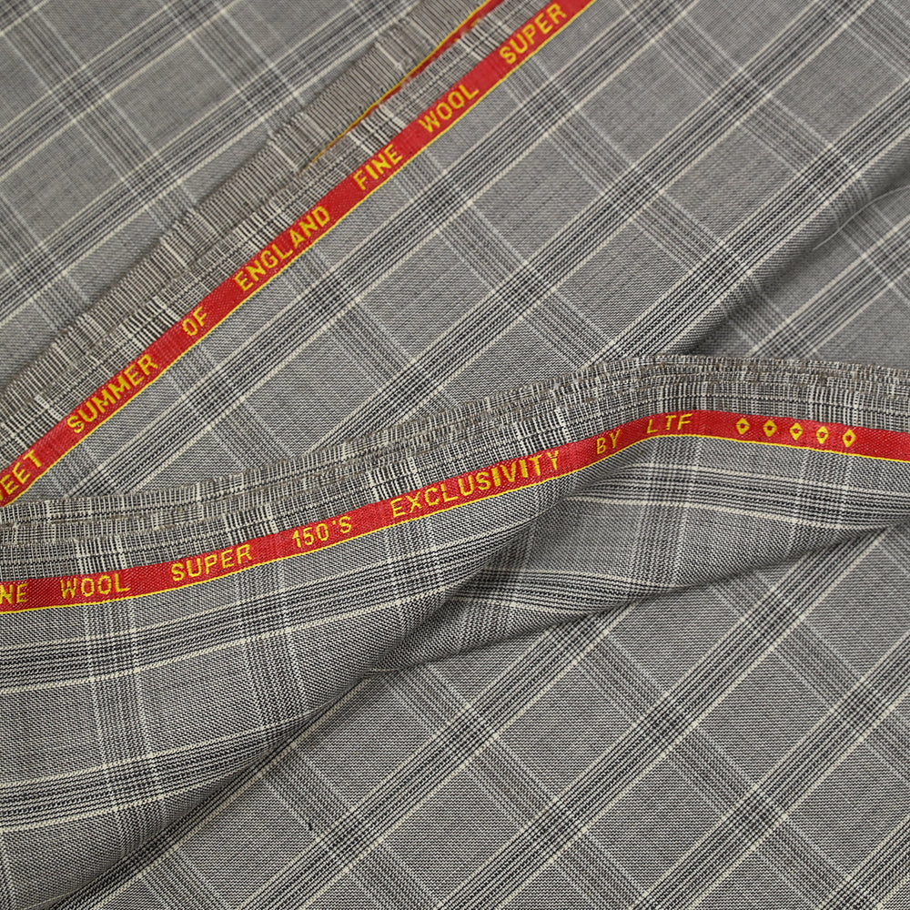 Tissu tailleur 100% laine prince-de-galles taupe et écru - Image 5