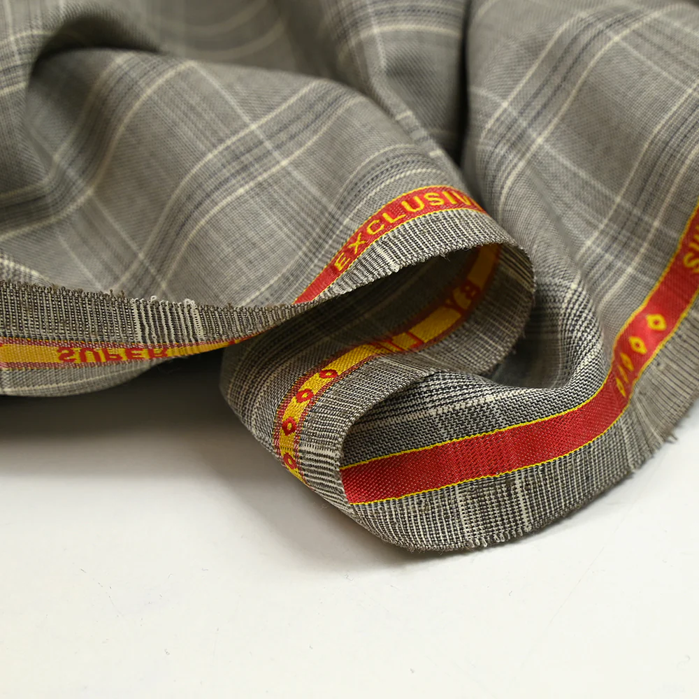 Tissu tailleur 100% laine prince-de-galles taupe et écru - Image 6