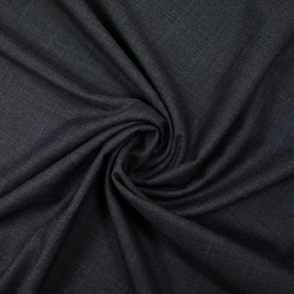 Tissu tailleur laine et cachemire Ă carreaux bleu fond gris anthracite - Image 2