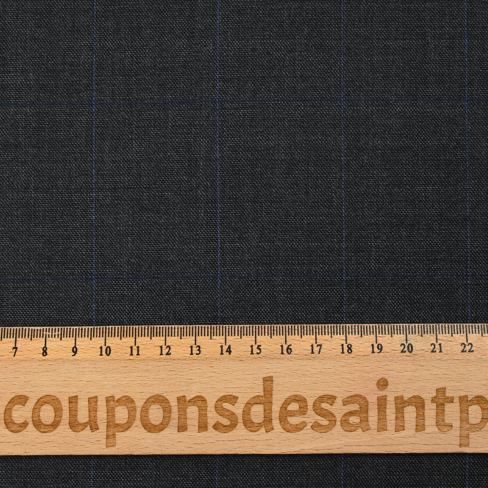 Tissu tailleur laine et cachemire Ă carreaux bleu fond gris anthracite - Image 3