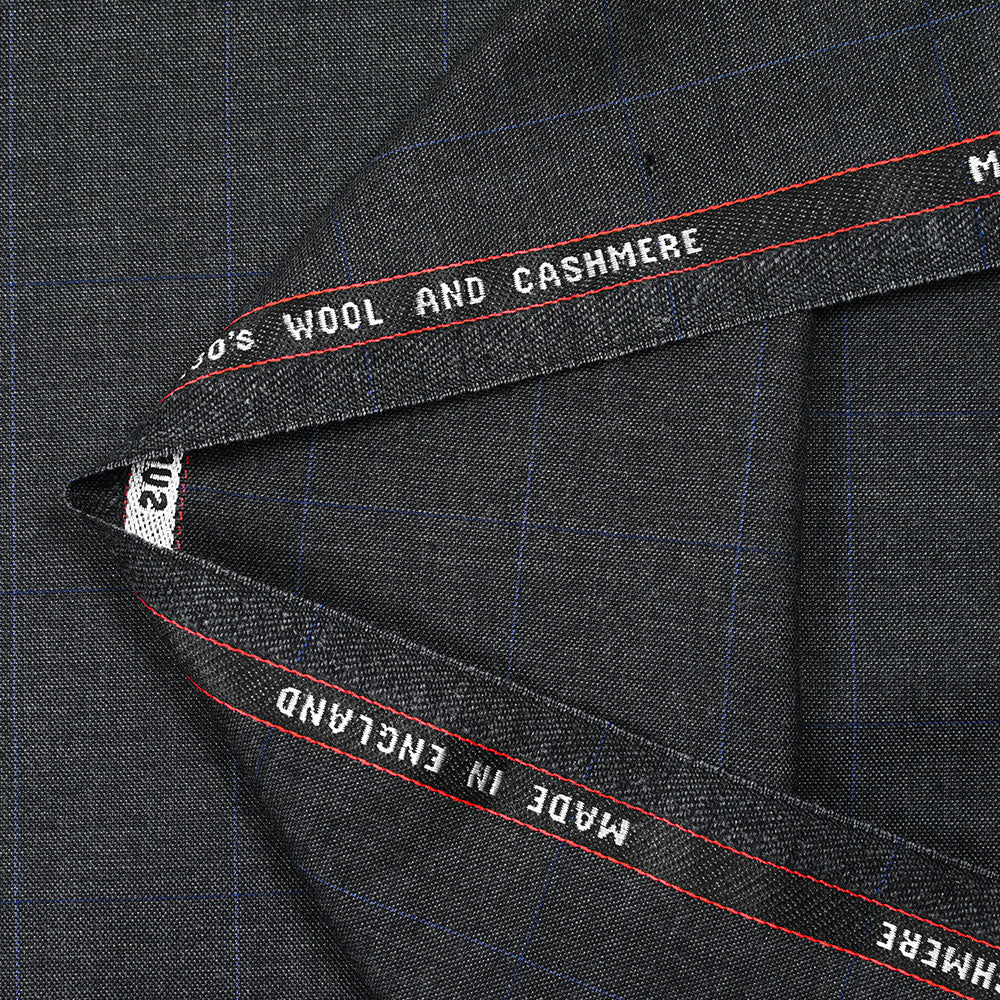 Tissu tailleur laine et cachemire Ă carreaux bleu fond gris anthracite - Image 4