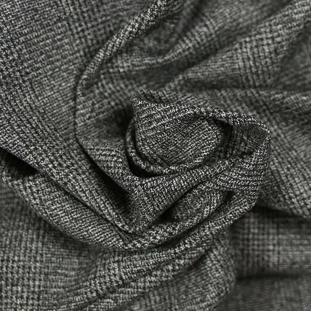 Tissu tailleur laine mélangée à carreaux gris chiné - Image 2