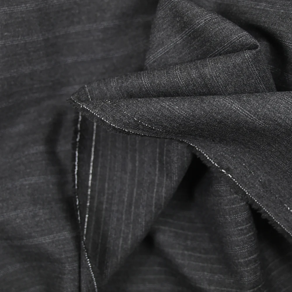 Tissu tailleur laine mélangée rayé gris anthracite - Image 4