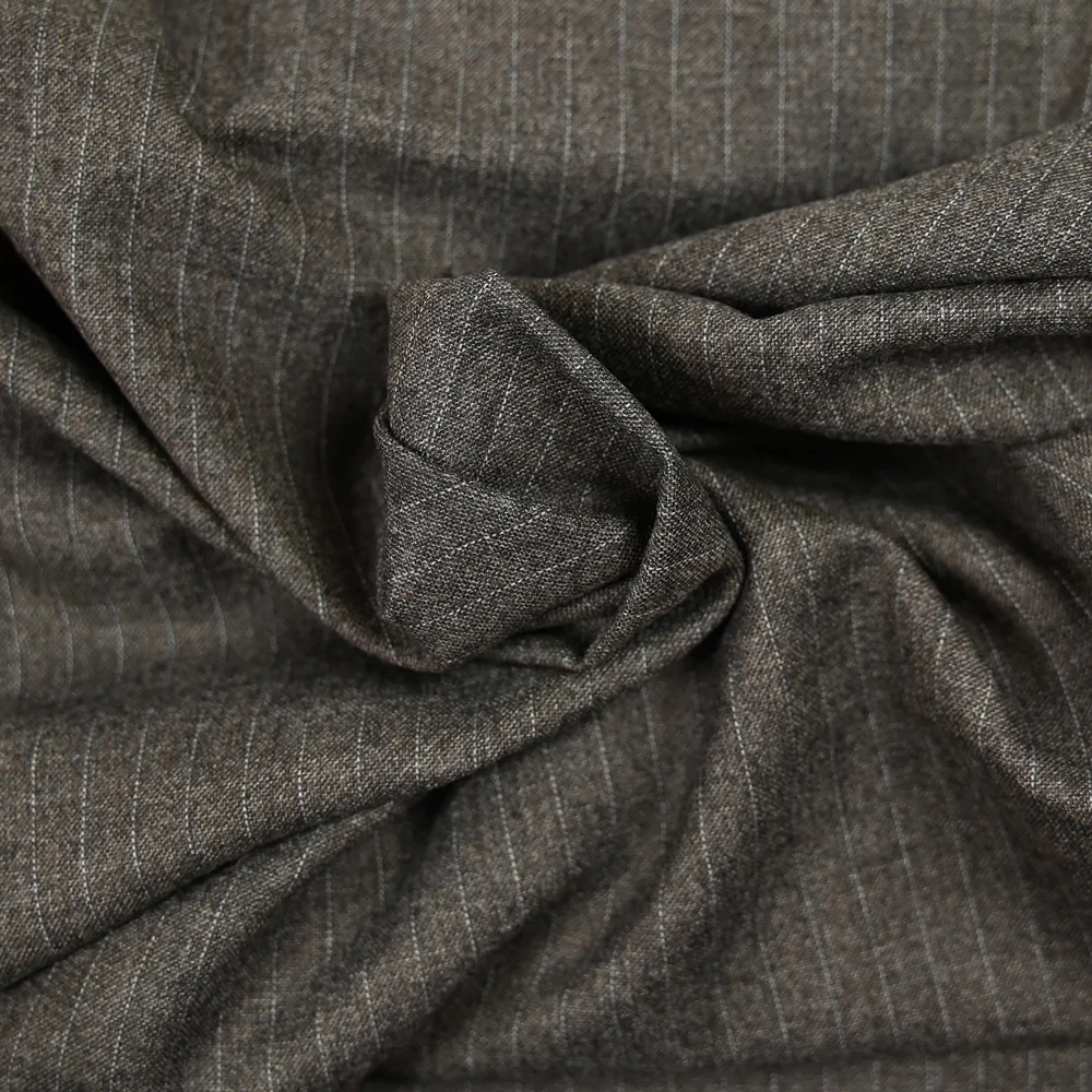 Tissu tailleur laine mélangée rayé taupe - Image 2