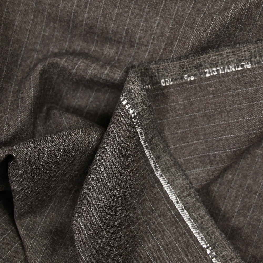 Tissu tailleur laine mélangée rayé taupe - Image 3