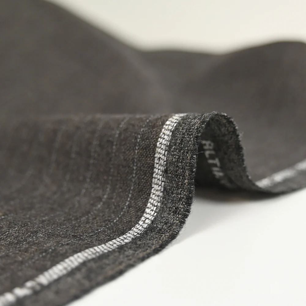 Tissu tailleur laine mélangée rayé taupe - Image 4