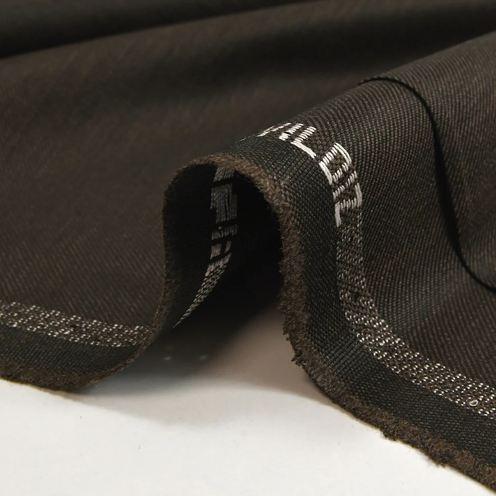 Tissu tailleur laine mélangée sergé noir et marron - Image 5