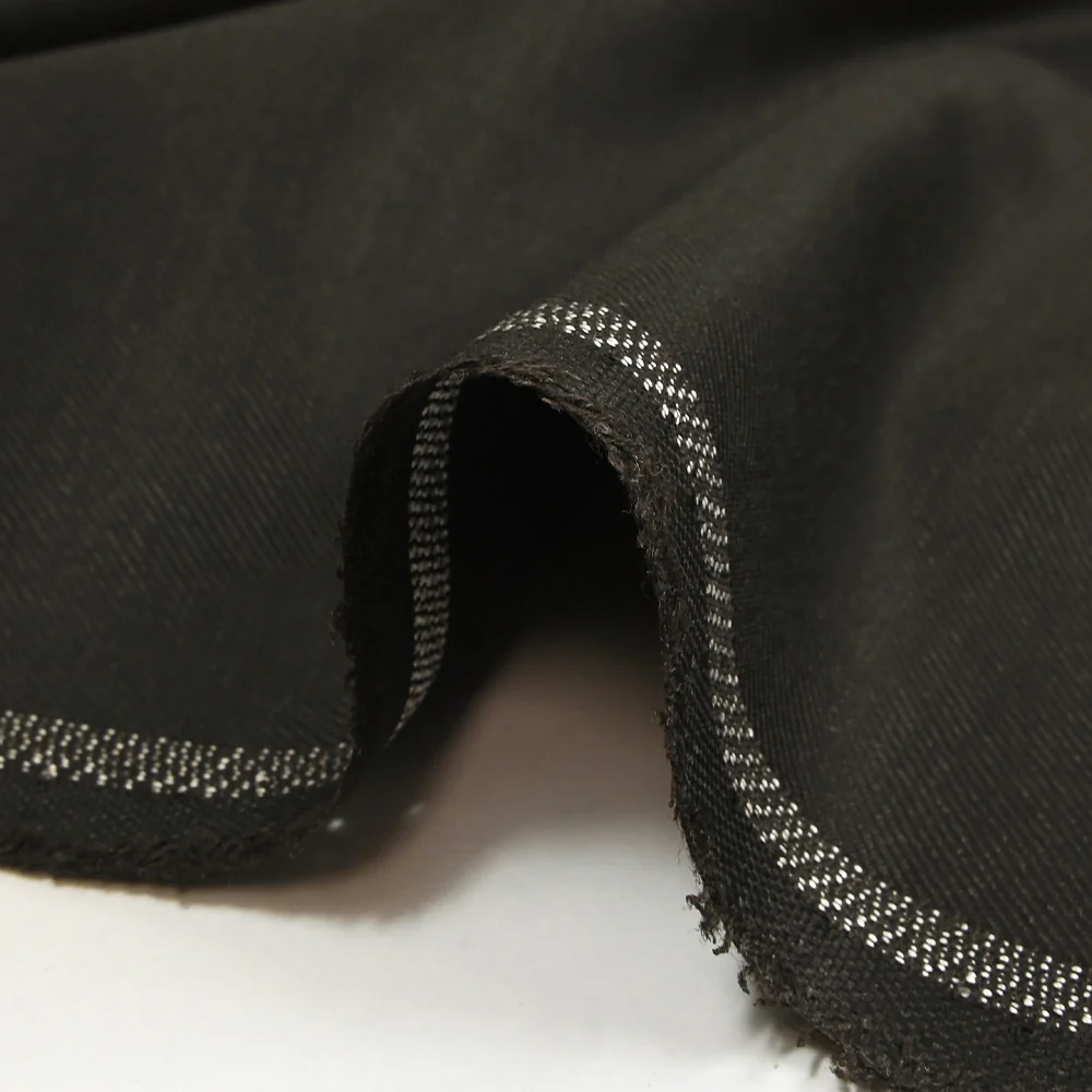 Tissu tailleur laine mélangée sergé noir et marron foncé - Image 5