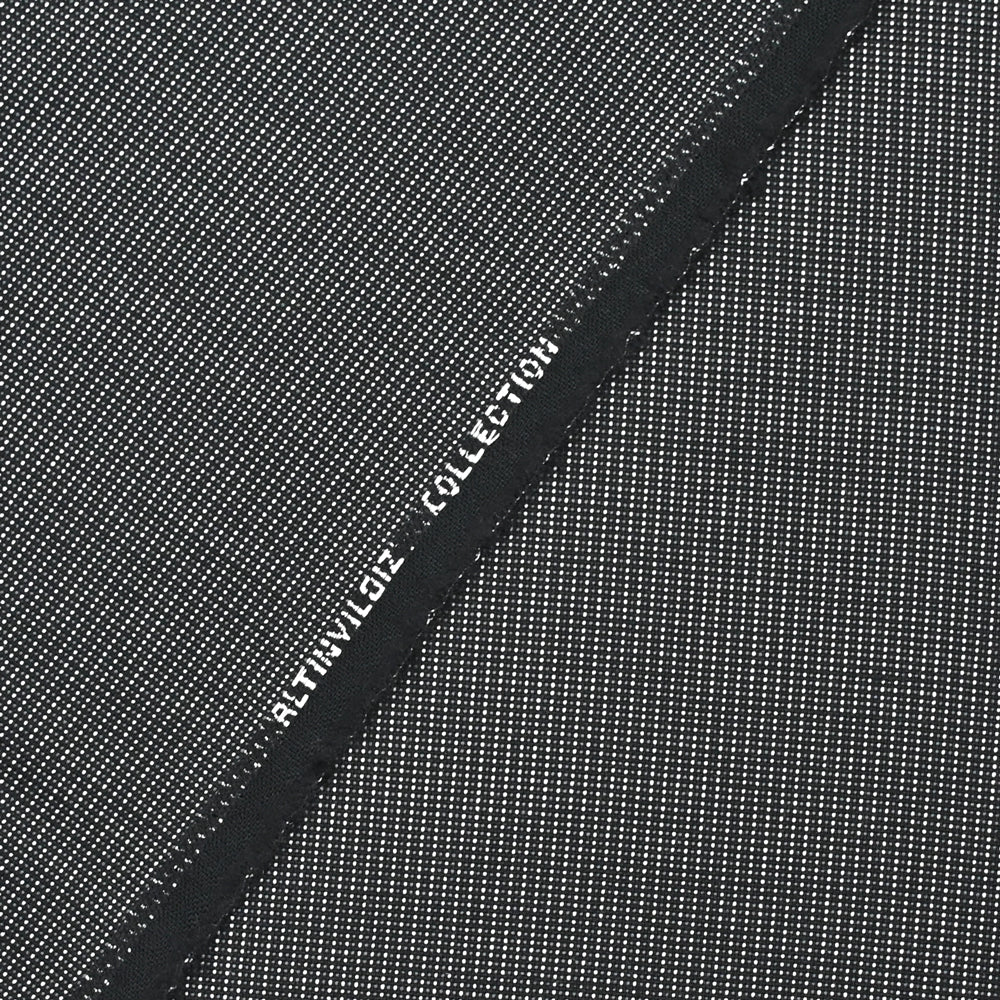 Tissu tailleur lin et laine mélangée pointillé blanc et gris fond noir - Image 4