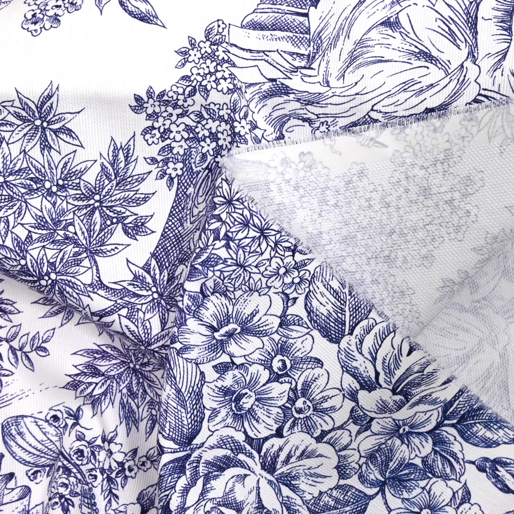 Piqué de coton toile de jouy marine - Image 3
