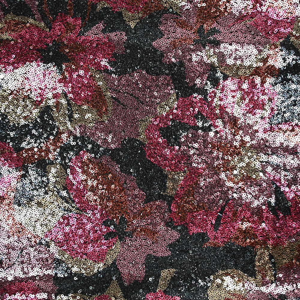 Tulle sequin jeune pousse fuchsia et beige fond noir