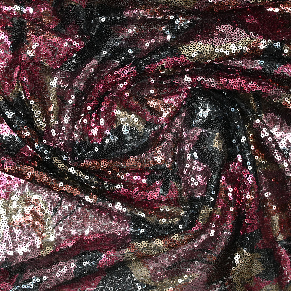 Tulle sequin jeune pousse fuchsia et beige fond noir - Image 2