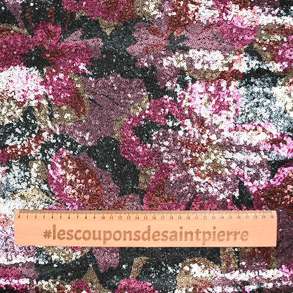 Tulle sequin jeune pousse fuchsia et beige fond noir - Image 3
