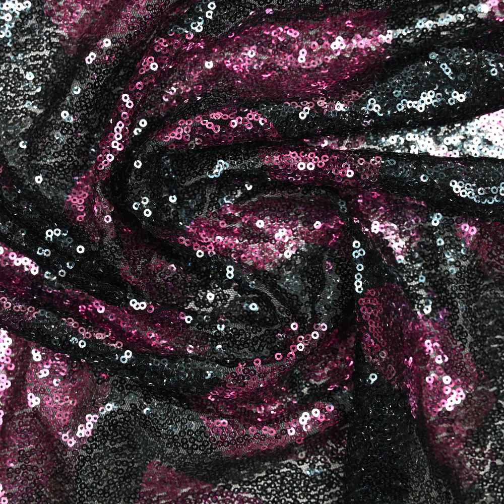 Tulle sequin Leny fuchsia et bleu fond noir - Image 2