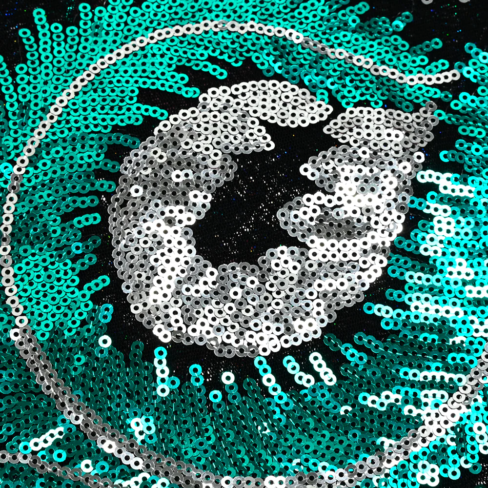 Tulle sequin plumes royales argent et émeraude - Image 4