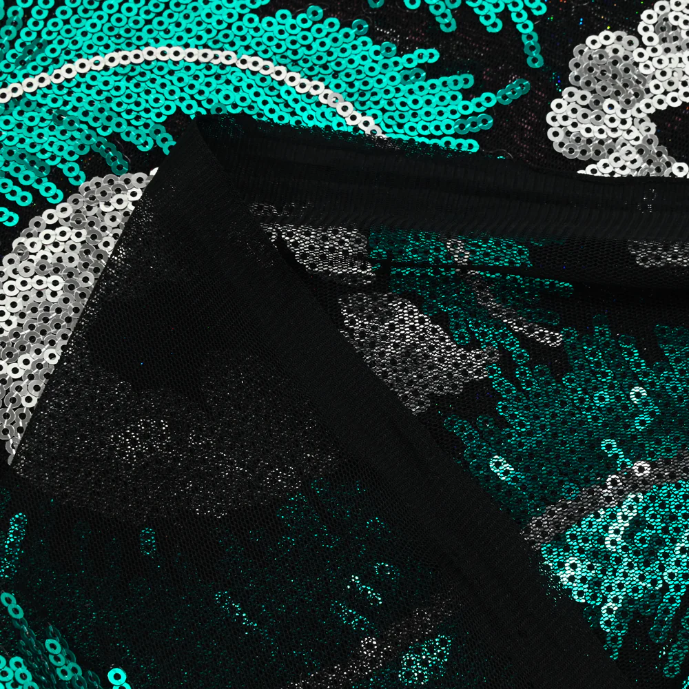 Tulle sequin plumes royales argent et émeraude - Image 7