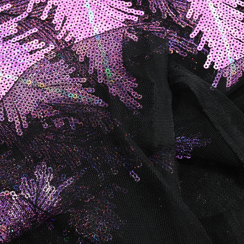 Tulle sequin plumes royales argent holographique et parme - Image 4