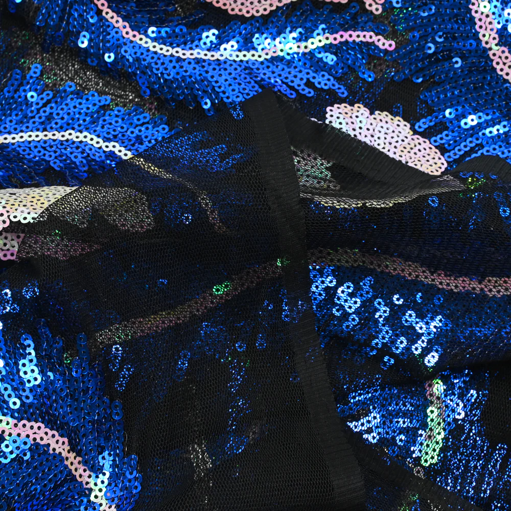 Tulle sequin plumes royales blanc holographique et bleu roi - Image 5