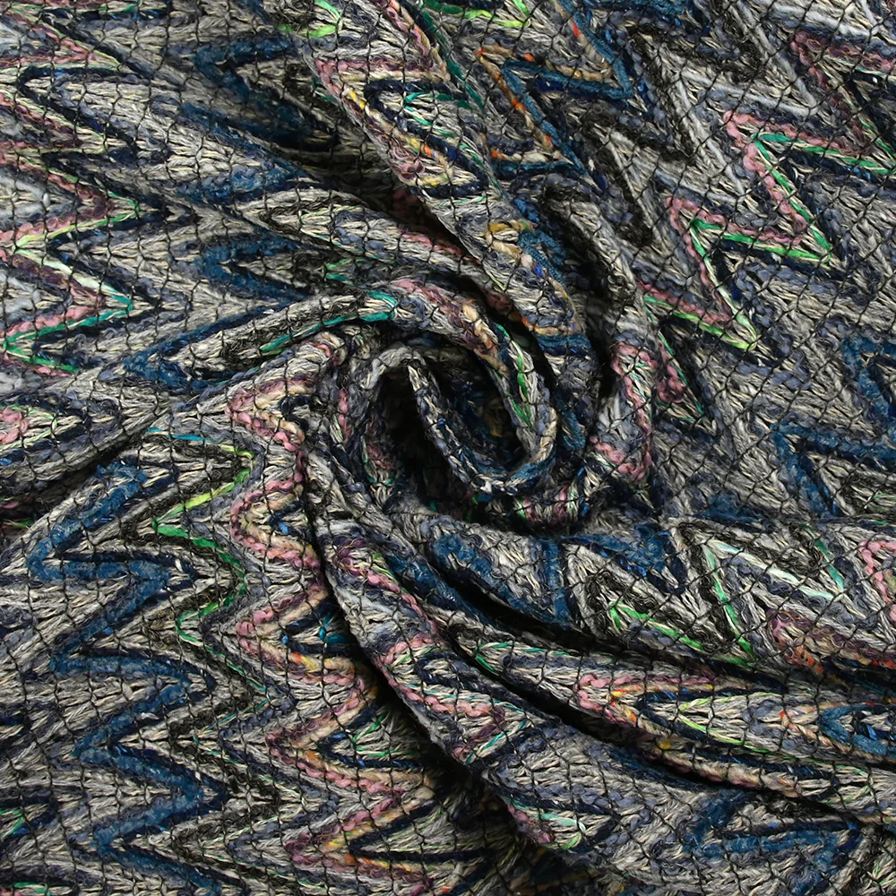 Tweed de coton et soie chevrons bleu pétrole et gris - Image 2