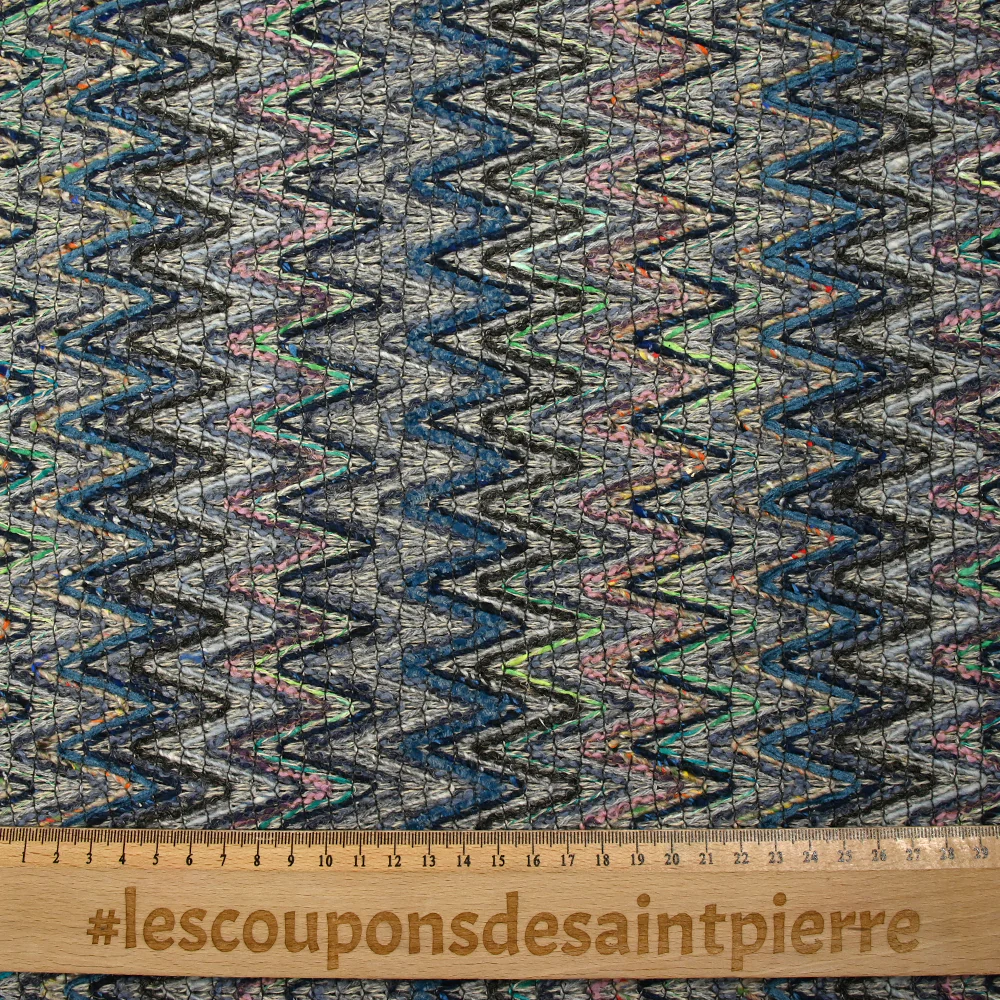Tweed de coton et soie chevrons bleu pétrole et gris - Image 3