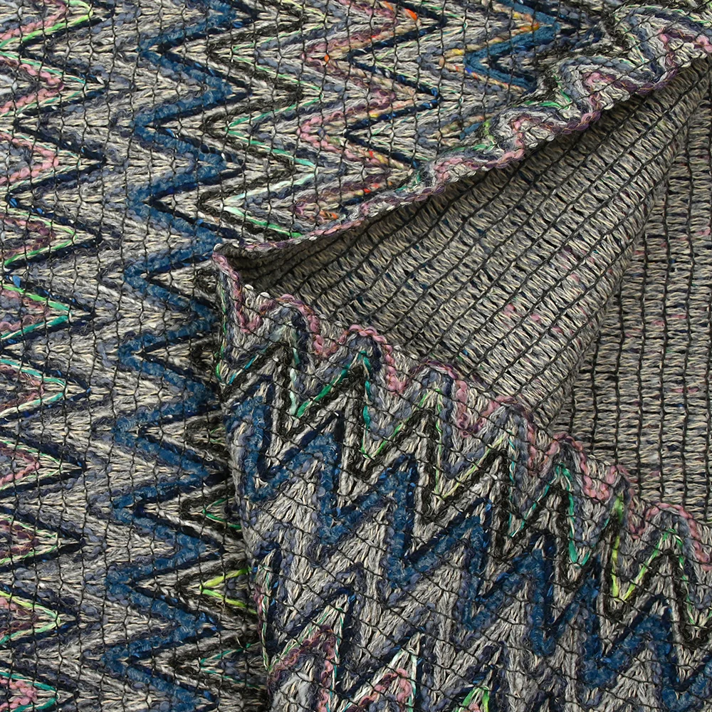 Tweed de coton et soie chevrons bleu pétrole et gris - Image 6