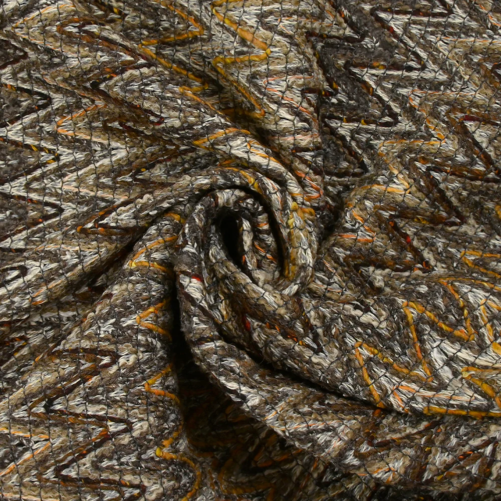 Tweed de coton et soie chevrons marron, beige et orange - Image 2