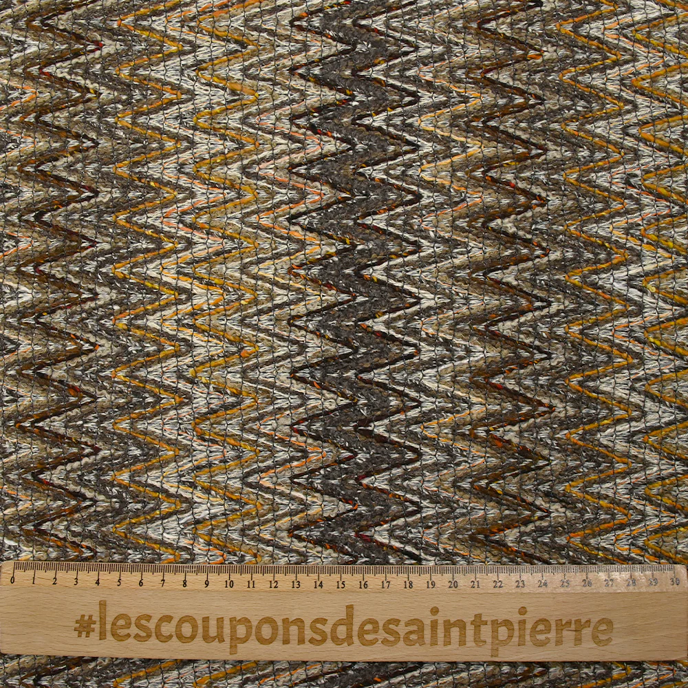 Tweed de coton et soie chevrons marron, beige et orange - Image 3