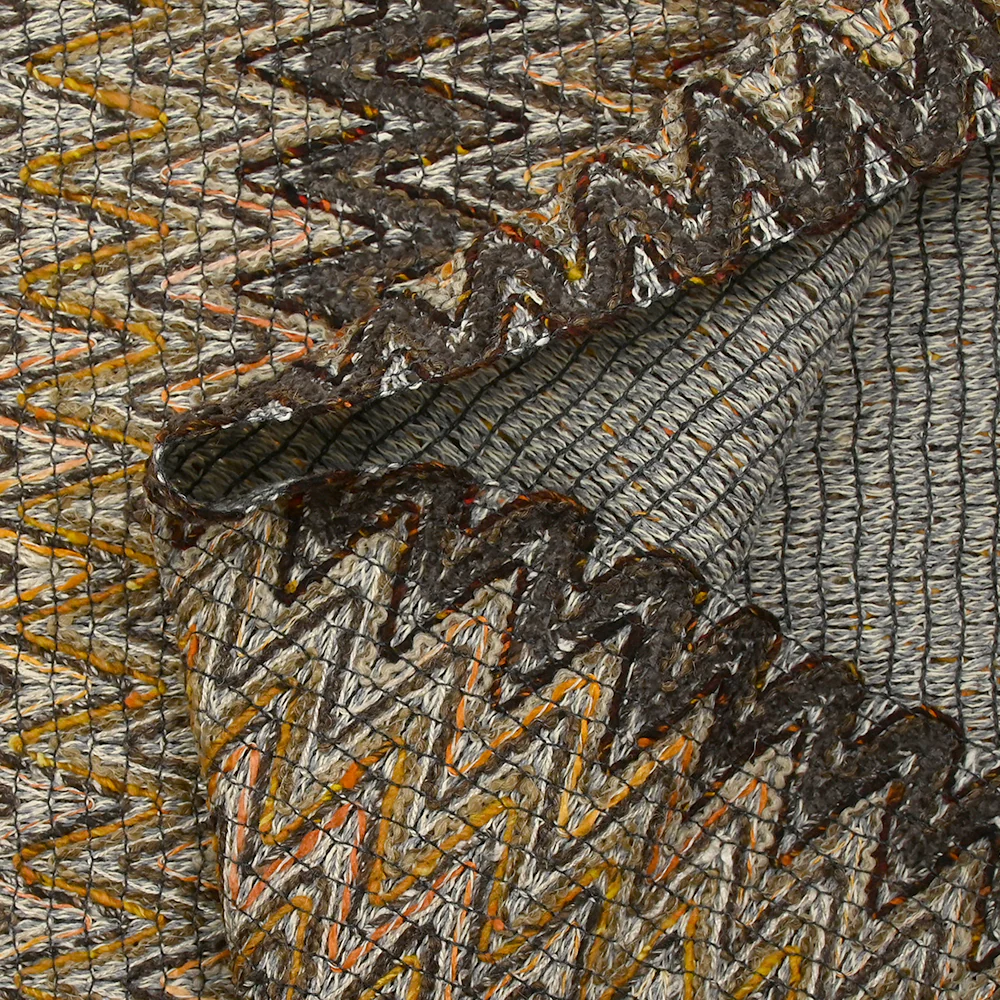Tweed de coton et soie chevrons marron, beige et orange - Image 6