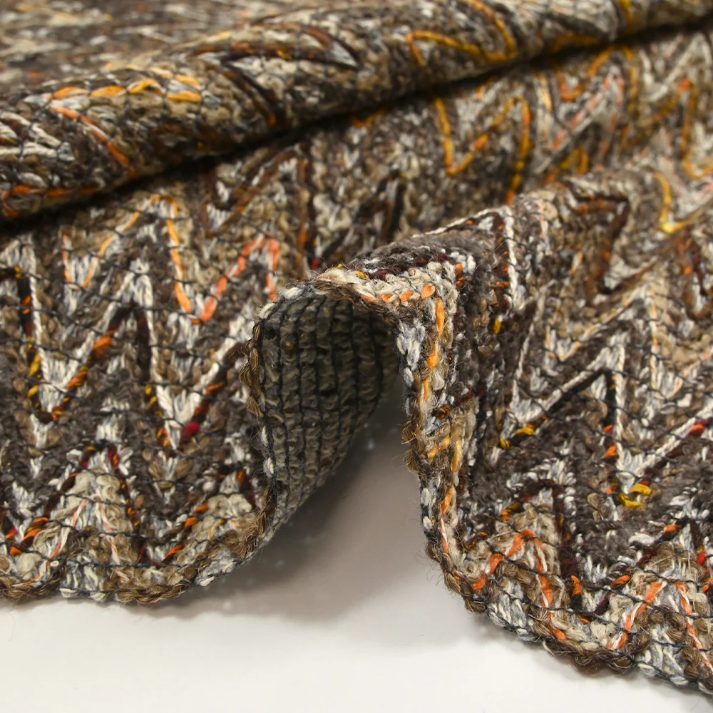 Tweed de coton et soie chevrons marron, beige et orange - Image 7