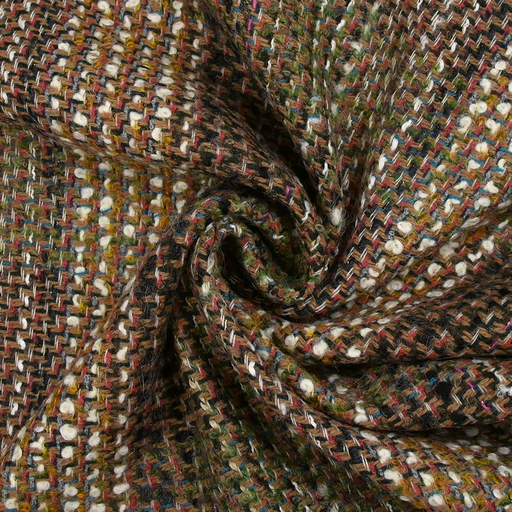 Tweed de laine mélangée Apolline fond vert forêt, camel et noir - Image 2