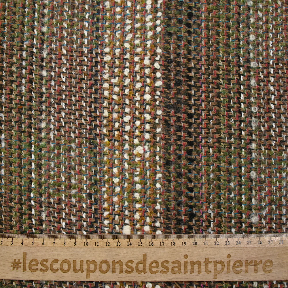 Tweed de laine mélangée Apolline fond vert forêt, camel et noir - Image 3
