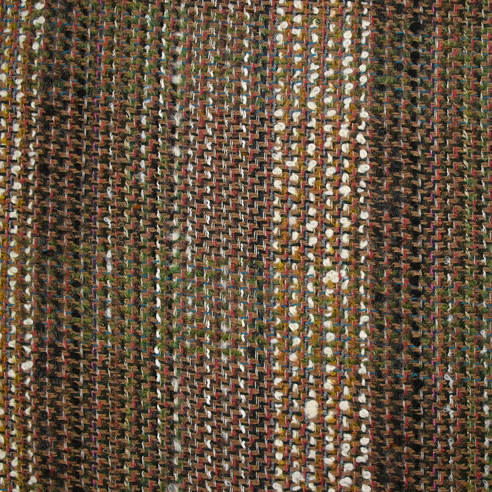Tweed de laine mélangée Apolline fond vert forêt, camel et noir - Image 4