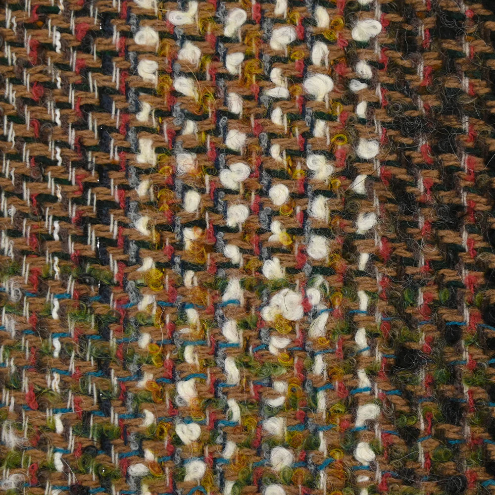 Tweed de laine mélangée Apolline fond vert forêt, camel et noir - Image 5