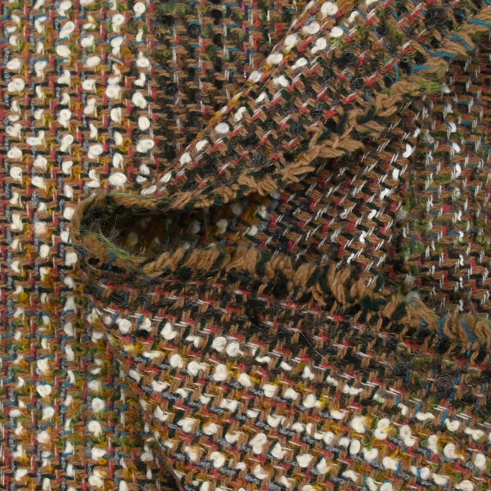 Tweed de laine mélangée Apolline fond vert forêt, camel et noir - Image 6