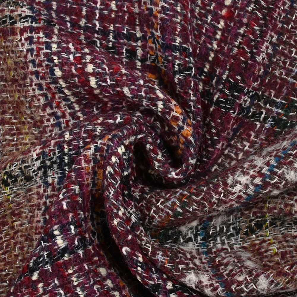 Tweed de laine mélangée Capucine ligne marine et noire fond lie de vin - Image 2